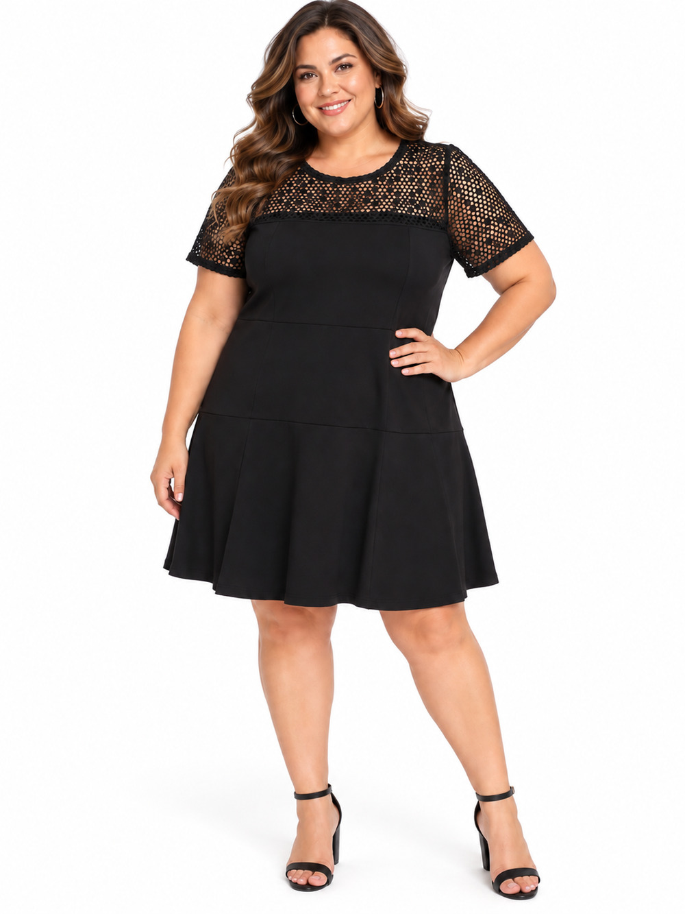 Eloquii Womens Dress Size 22 Fit & Flare Ponte Knit Eyelet Black Mini